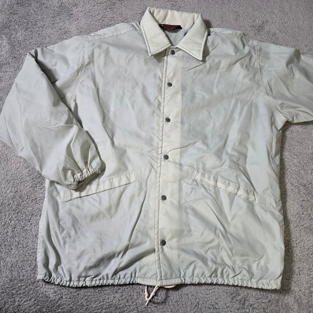 Pla-Jac Mens L Coaches Jacket Gray Vintage Goodyear Dobbs Graphic Made in USA